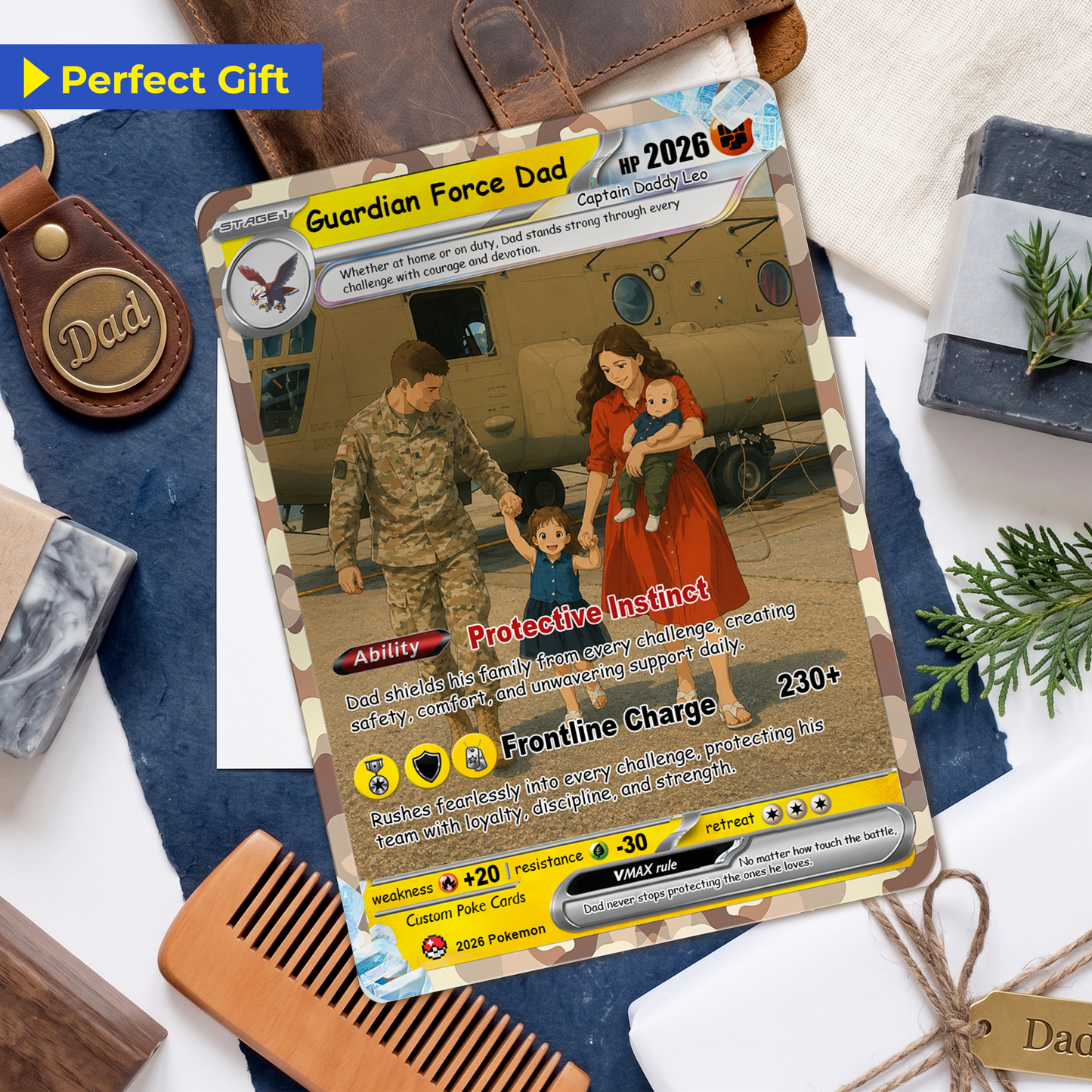 Military Dad Custom Pokémon Card for Father's Day - Father’s Day Personalized Pokémon Card for The Army Dad - Comic Anime Customizable Gift from Wife, Son & Daughter - CPC-141