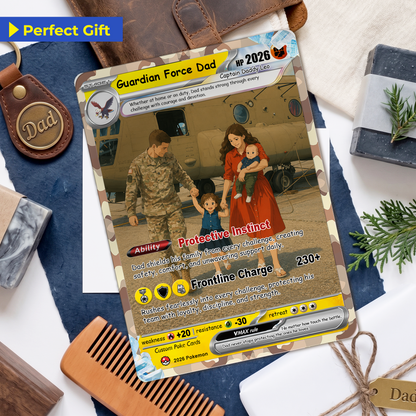 Military Dad Custom Pokémon Card for Father's Day - Father’s Day Personalized Pokémon Card for The Army Dad - Comic Anime Customizable Gift from Wife, Son & Daughter - CPC-141