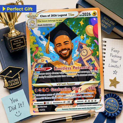 Graduation Custom Pokémon Card - Personalized Student Achievement Pokémon Card with Anime Picture for Kids, Students - Graduation Gift from Parents - CPC-BTS-06