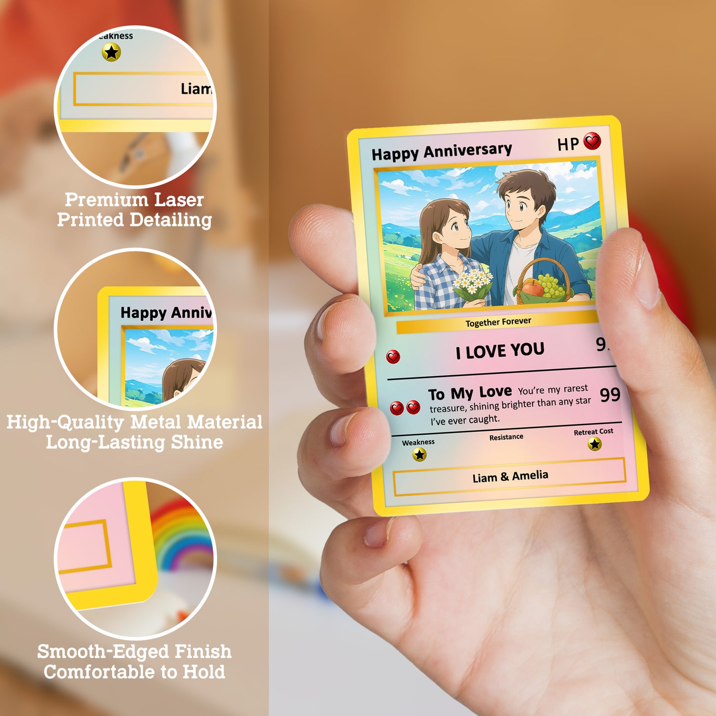 Happy Anniversary Card, Custom Pokémon Cards with Anime Picture, Personalized Poke Cards Animated Style Gifts for Him and Her - CPC-61