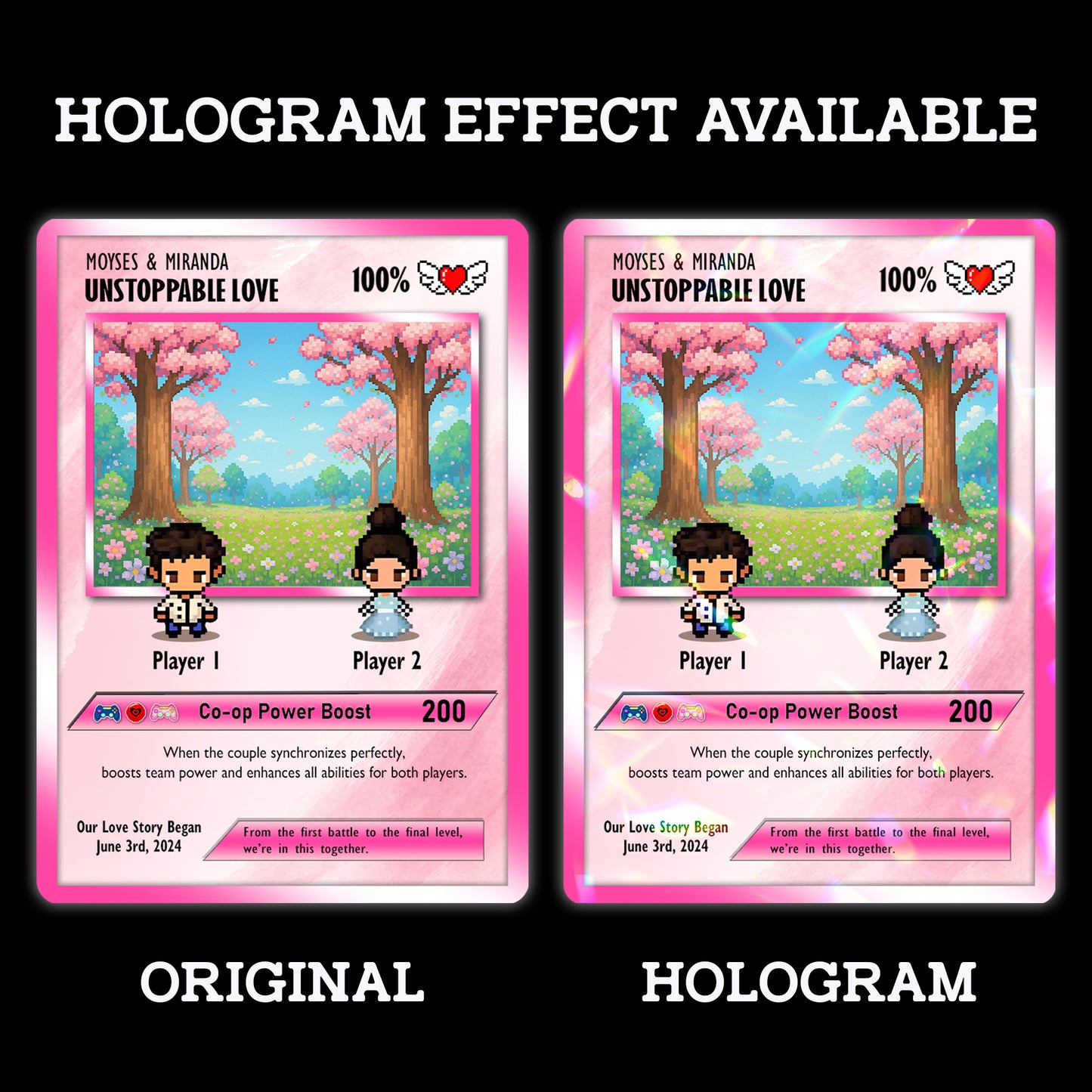 Custom Pokemon Card by Art Pixel Characters for Couple - Anime-Inspired Ghibli Aesthetic Pocket Monster Gift - CPC-22