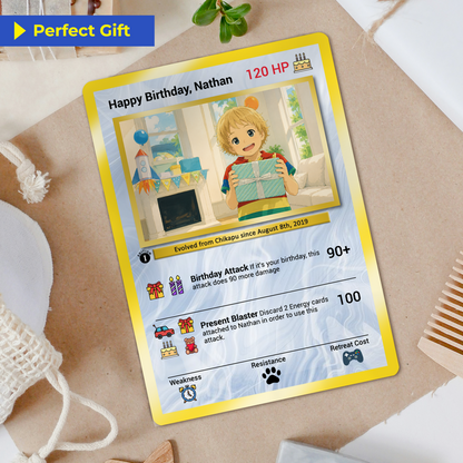 Happy Birthday Custom Pokémon Card, Anime Ghibli-style Art Transformation Personalized Pokémon Card for Date of Birth - CPC-49
