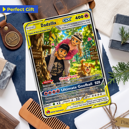 Unique Gift For a Funny Dad - Happy Father's Day Custom Pokémon Card - Comic Anime Style Personalized Pokémon Card for Funny Dad - Perfect Gift from Wife & Kids - CPC-123