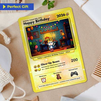 Happy Birthday Custom Pokémon Card with Art Characters, Personalized Pokémon Card for Date of Birth - CPC-11.B