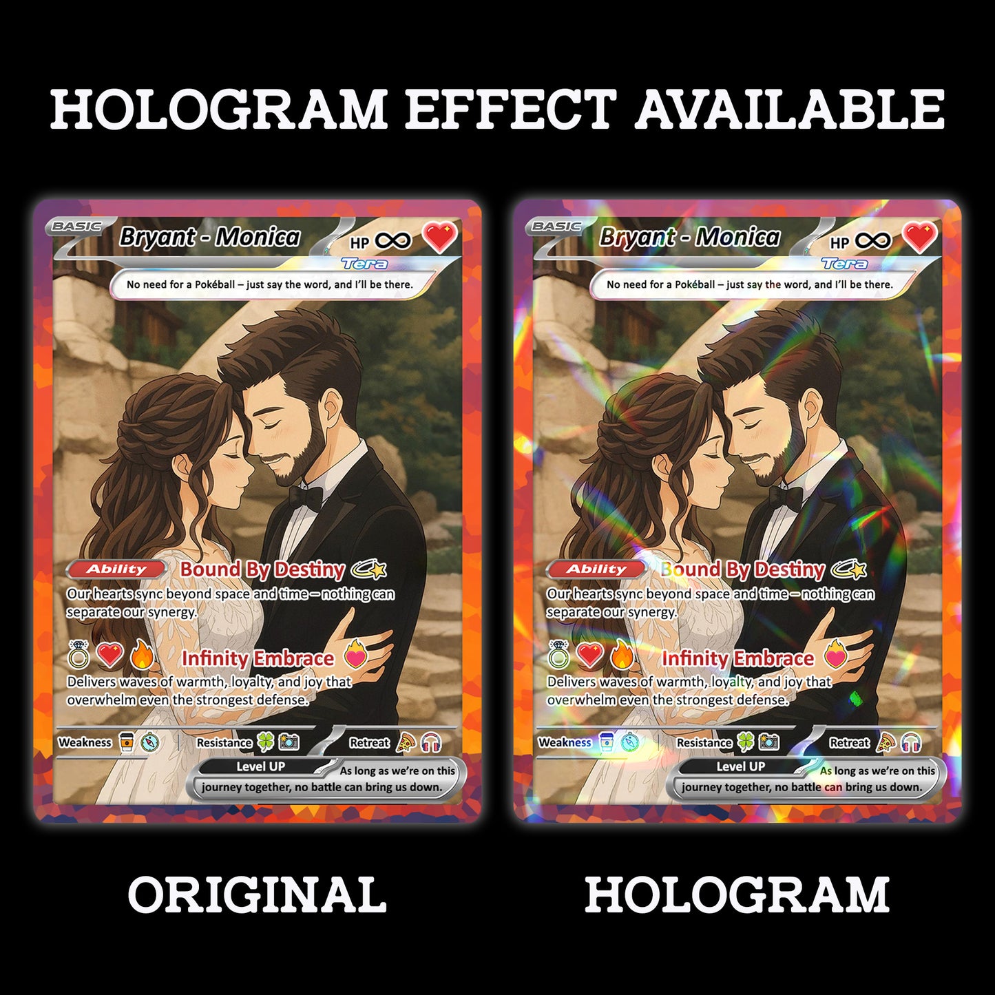 Custom Poke Card for Couple - Anime-Inspired Ghibli Aesthetic Pocket Monster Gift - Holographic Effect Available - CPC-20