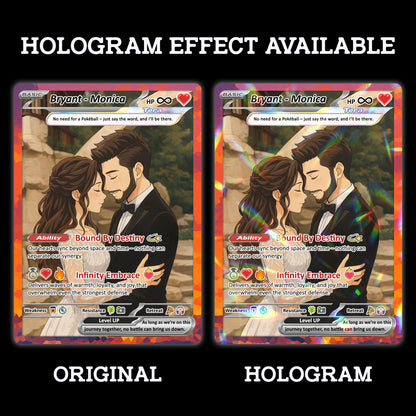 Custom Poke Card for Couple - Anime-Inspired Ghibli Aesthetic Pocket Monster Gift - Holographic Effect Available - CPC-20