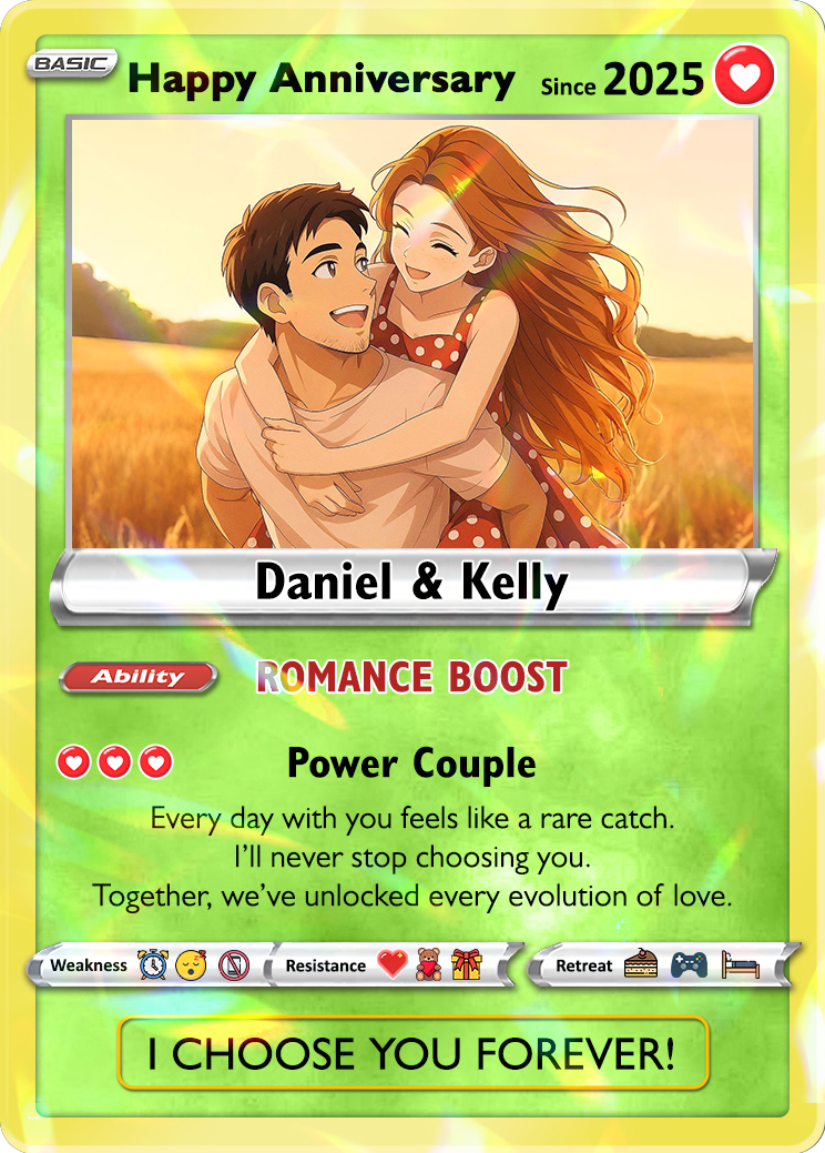 Custom Couple Pokemon Cards for Anniversary Day, Transform to Anime Styles - CPC-01