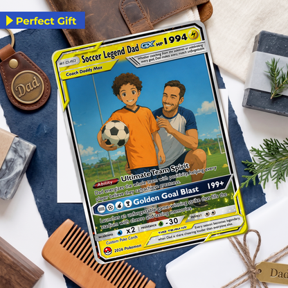 Soccer Dad Custom Pokémon Card for Father's Day - Father’s Day Personalized Pokémon Card for Sport Dad - Comic Anime Style Customizable Gift from Supporter, Wife, Son & Daughter - CPC-133