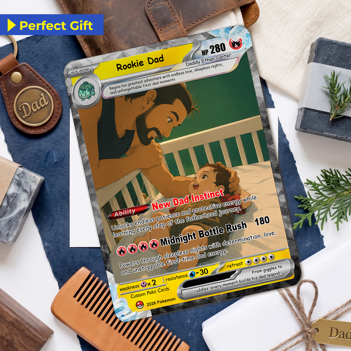 First-Time Dads Custom Pokémon Card - Comic Anime Style Personalized Pokémon Card for First Father’s Day - Perfect Gift for New Dads - CPC-126