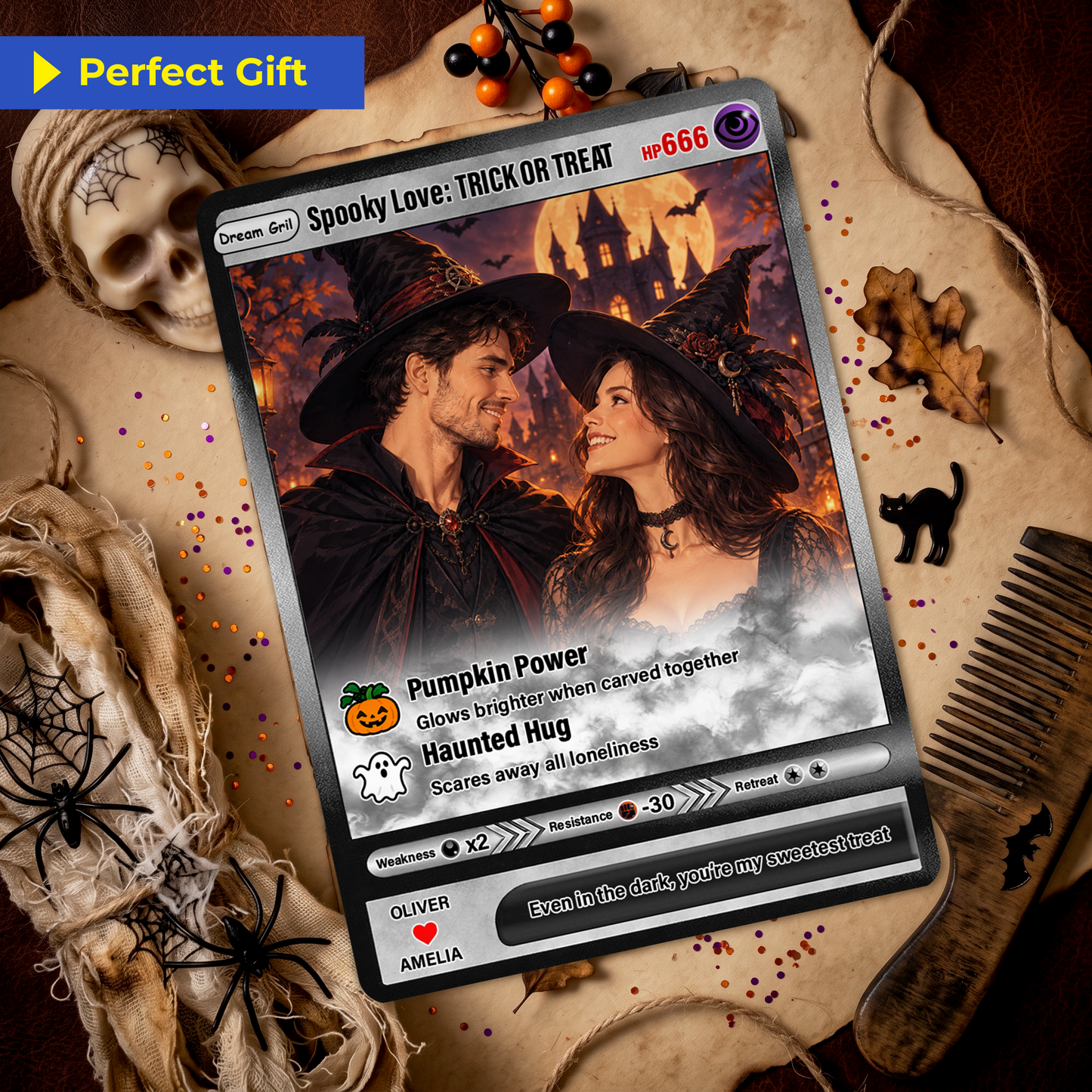 Halloween Custom Pokémon Cards with Animated Photo, Personalized Pokemon Cards, Customizable Gifts for Lovers, Husband and Wife - CPC-hlw-05