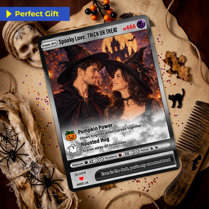 Halloween Custom Pokémon Cards with Animated Photo, Personalized Pokemon Cards, Customizable Gifts for Lovers, Husband and Wife - CPC-hlw-05