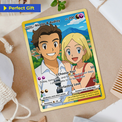 Customizable Pokemon Card - Personalized Anime-Inspired Pokemon Card for Couples - Holographic Effect Available - CPC-28