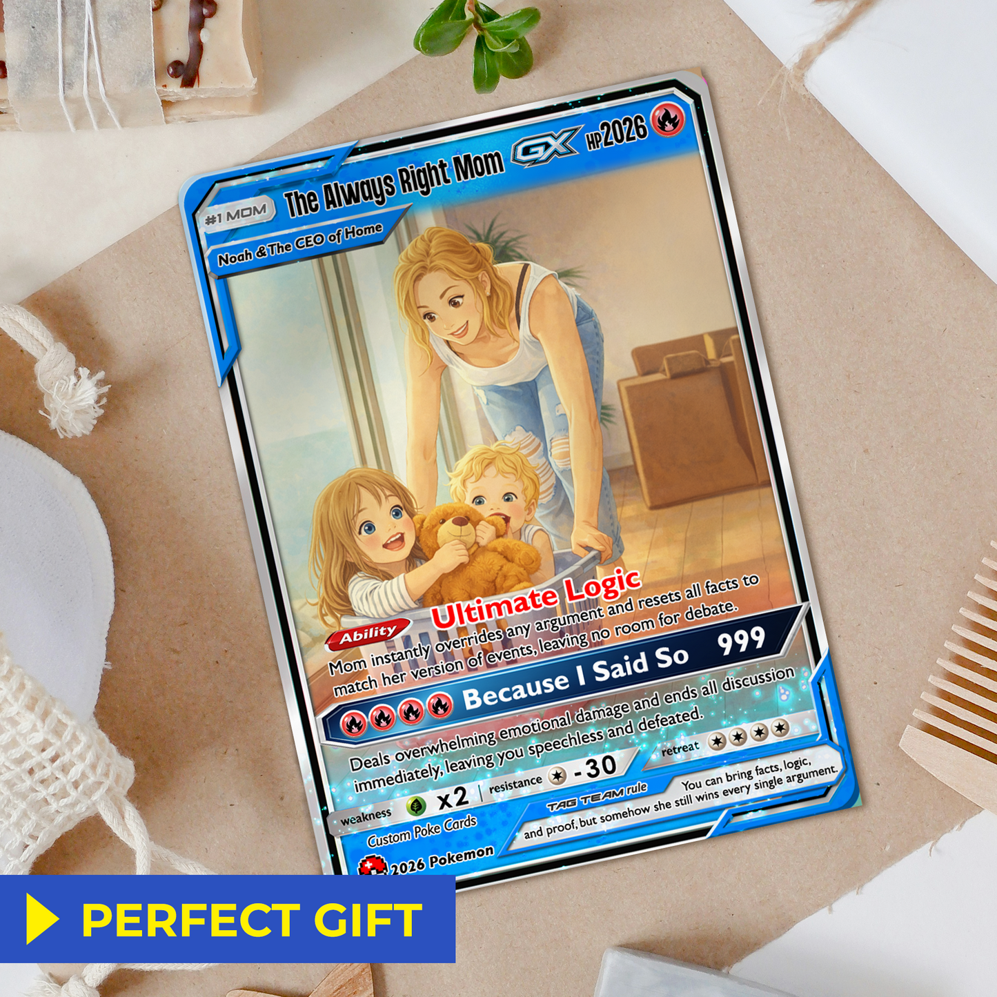 Mother’s Day Custom Pokémon Card – Funny Quote Personalized Pokemon Card - Customizable Gift from Husband Daughter, Son | Ghibli - Anime Style Trading Card - CPC-87