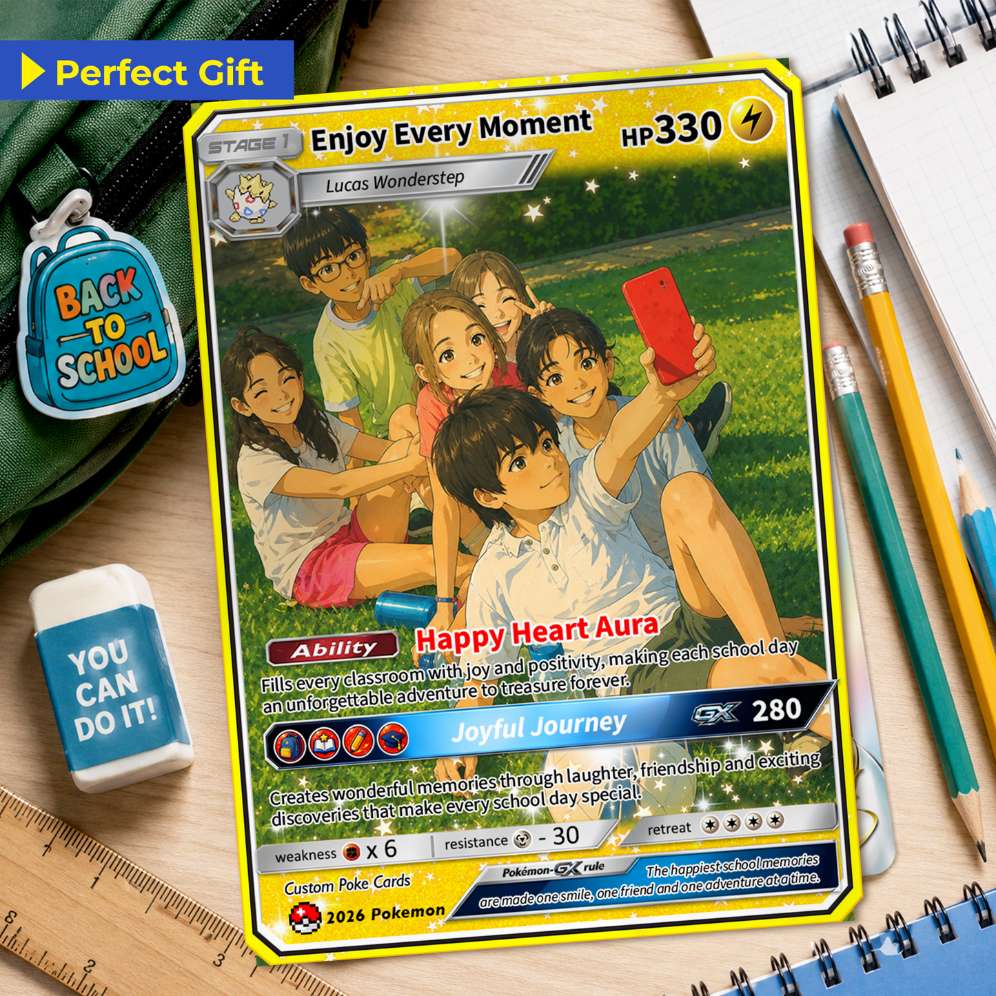 Enjoy Every Moment Custom Pokémon Card - Back to School Personalized Pokémon Card, Animated Gift Card for Kids, Students - First Day of School Gift from Parents - CPC-BTS-21