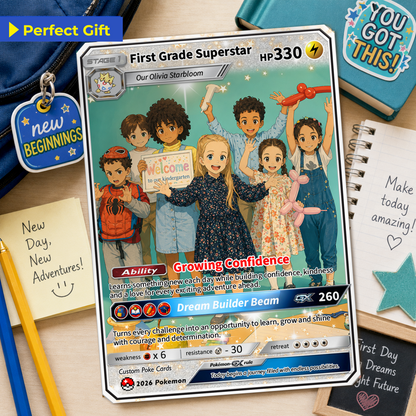 First Grade Gift from Parents, First Day of School Custom Anime Pokémon Card, Personalized Pokémon Card for Kids - Kindergarten Graduation Gift - CPC-BTS-12