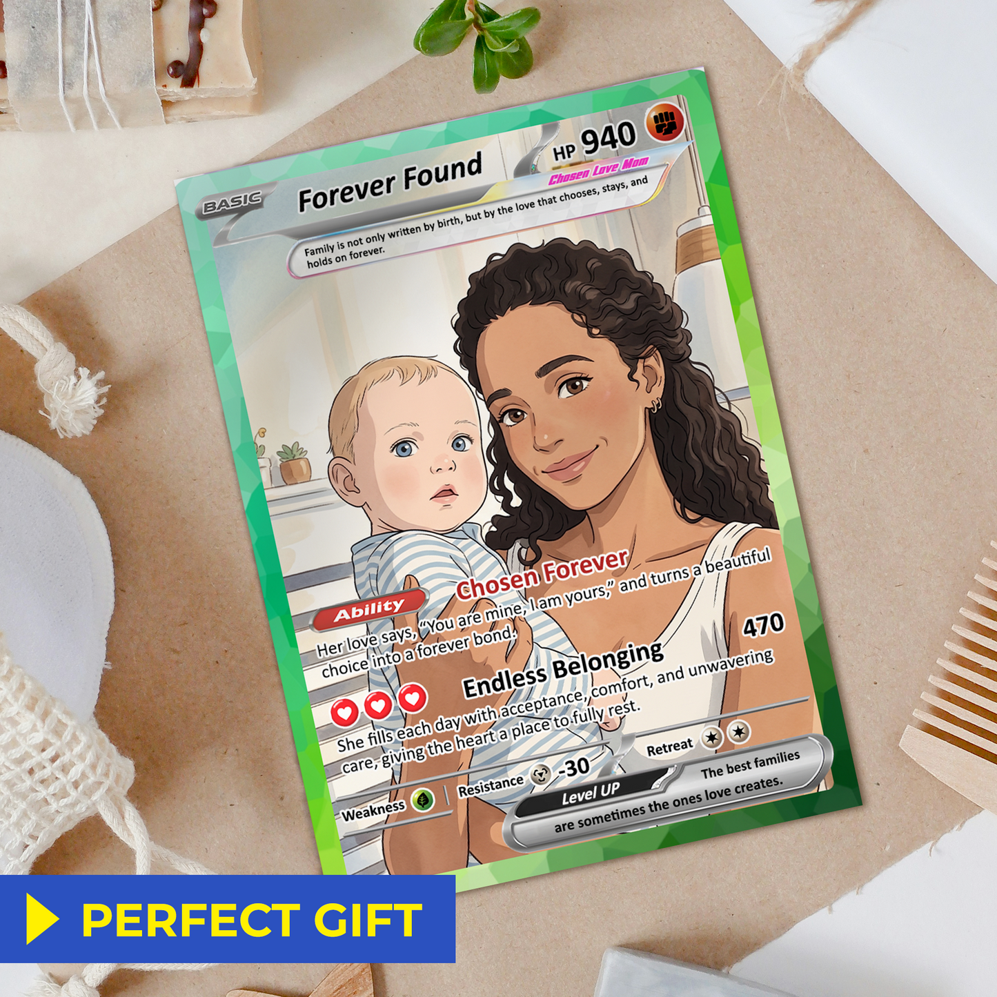 For Adoptive Mom Happy Mother's Day Custom Pokémon Card - Anime-Inspired Personalized Mother’s Day Gift Celebrating Chosen Family | Perfect Gift for Adoptive Mom - CPC-104