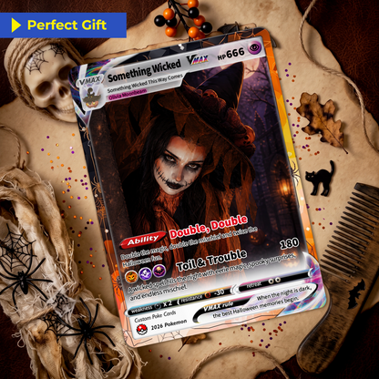 Custom Halloween Witch Pokémon Card with Anime Picture, Personalized Pokémon Cards, Spooky Halloween Gift for Her - CPC-hlw-15