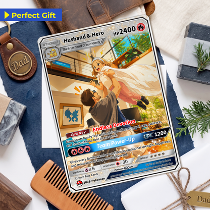 2026 Father's Day Custom Pokémon Card - Comic Anime Style Personalized Pokémon Card for Dad - Perfect Gift from Wife & Kids - CPC-118