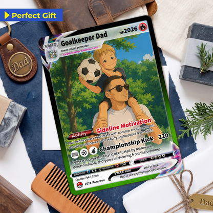 Father’s Day Personalized Pokémon Card for Sport Dad - Custom Pokémon Card for Soccer Dad - Comic Anime Style Customizable Gift from Supporter, Wife, Son & Daughter - CPC-132