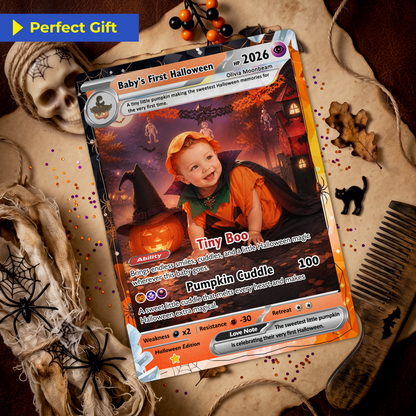 Baby’s First Halloween Custom Pokémon Card, The First Halloween Animated Photo Card, Personalized Baby Keepsake, First Halloween Gift, Custom Pokémon Card - CPC-hlw-13
