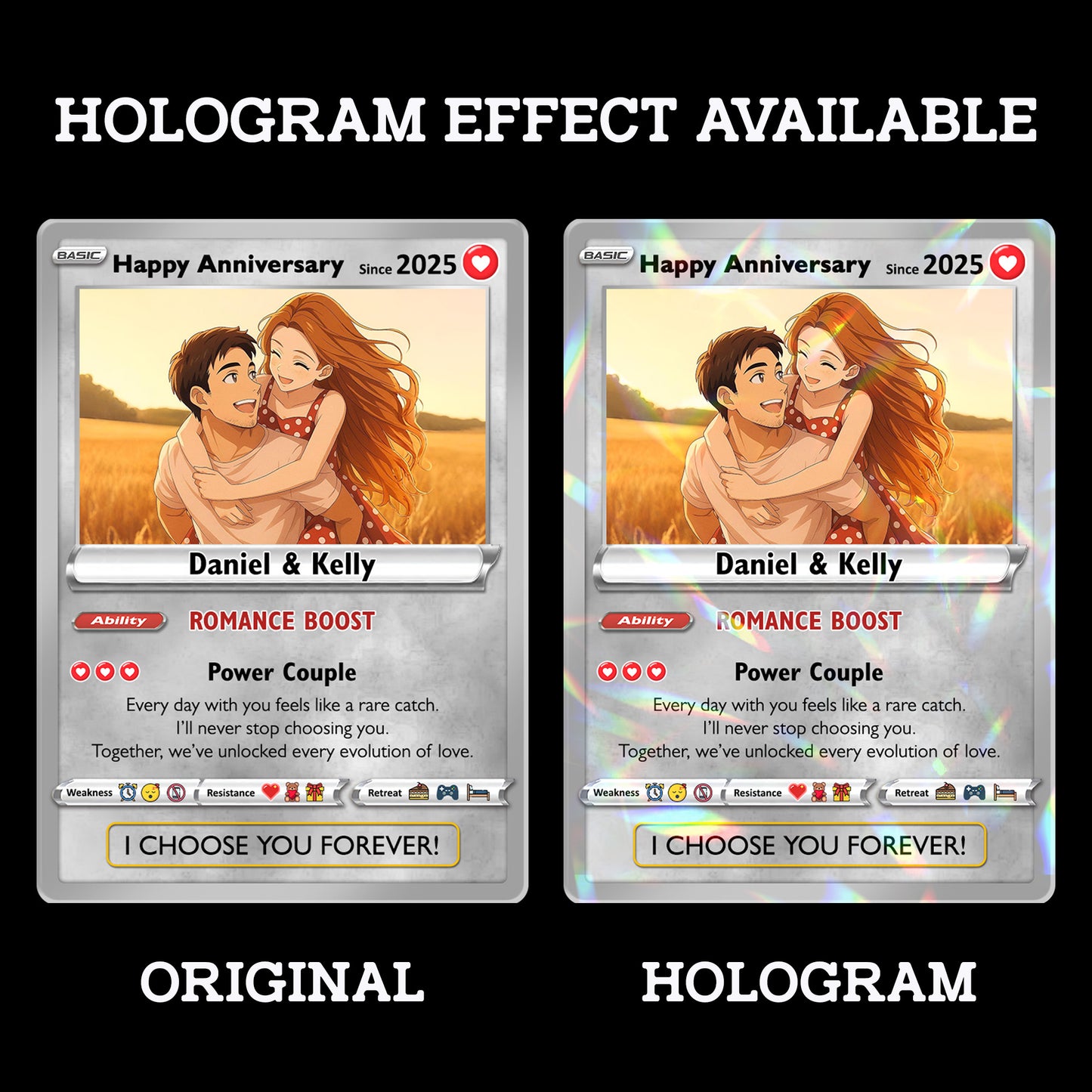 Custom Couple Pokemon Cards for Anniversary Day, Transform to Anime Styles - CPC-01