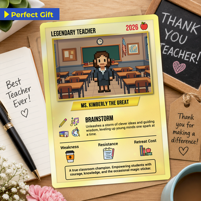 Teacher Appreciation Custom Pokémon Cards with Art Characters, Thank You Teacher Gift from Parents & Students, Personalized Pokémon Cards by Art Characters - CPC-66.B