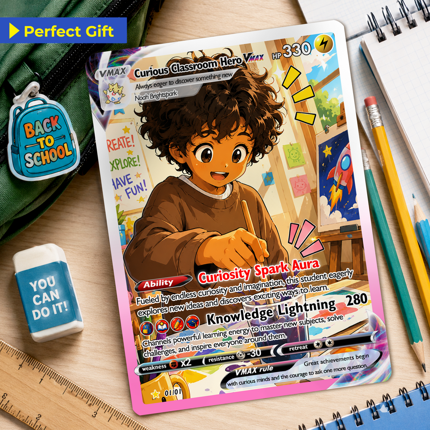 Back to School Personalized Pokémon Card - Custom Pokémon Card with Anime Picture for Kids, Students - First Day of School Gift from Parents - CPC-BTS-02