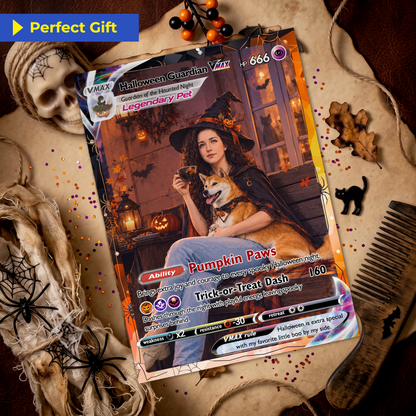 Halloween Custom Pokémon Cards with Animated Photo, Personalized Pokemon Cards, Unique Gift for Pet Lovers, Pet Dad, Pet Mom, Dog Dad & Dog Mom - CPC-hlw-06