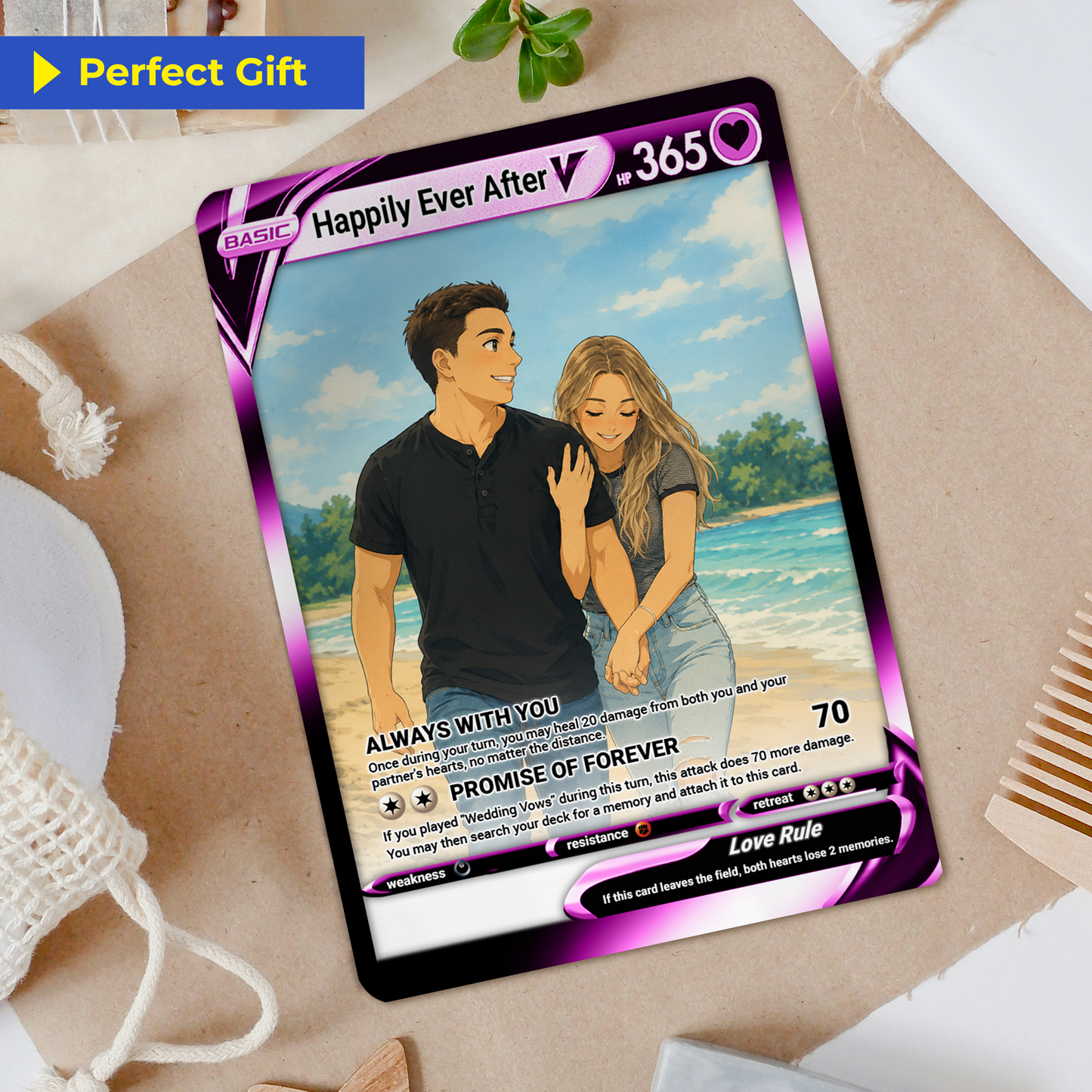 Custom Pokemon Card for Couple - Personalized Anime-Inspired Pokemon Card - Holographic Effect Available - CPC-46