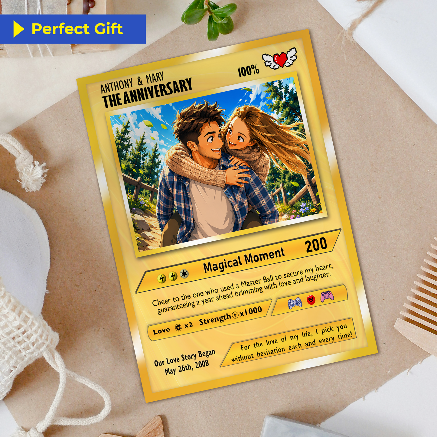 Custom Pokemon Card with Photo Transformation to Anime, Personalized Pokemon Card for Couples, Holographic Effect Available - CPC-70.A
