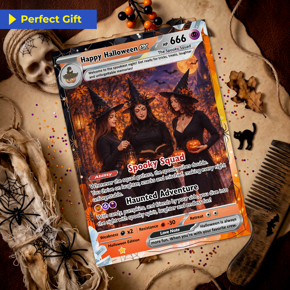 Custom Pokémon Card for Best Friends, Halloween Anime Transformation Metal Card, Personalized Group Gift, Custom Halloween Gift for Friends, Pokémon Party Gift - CPC-hlw-10