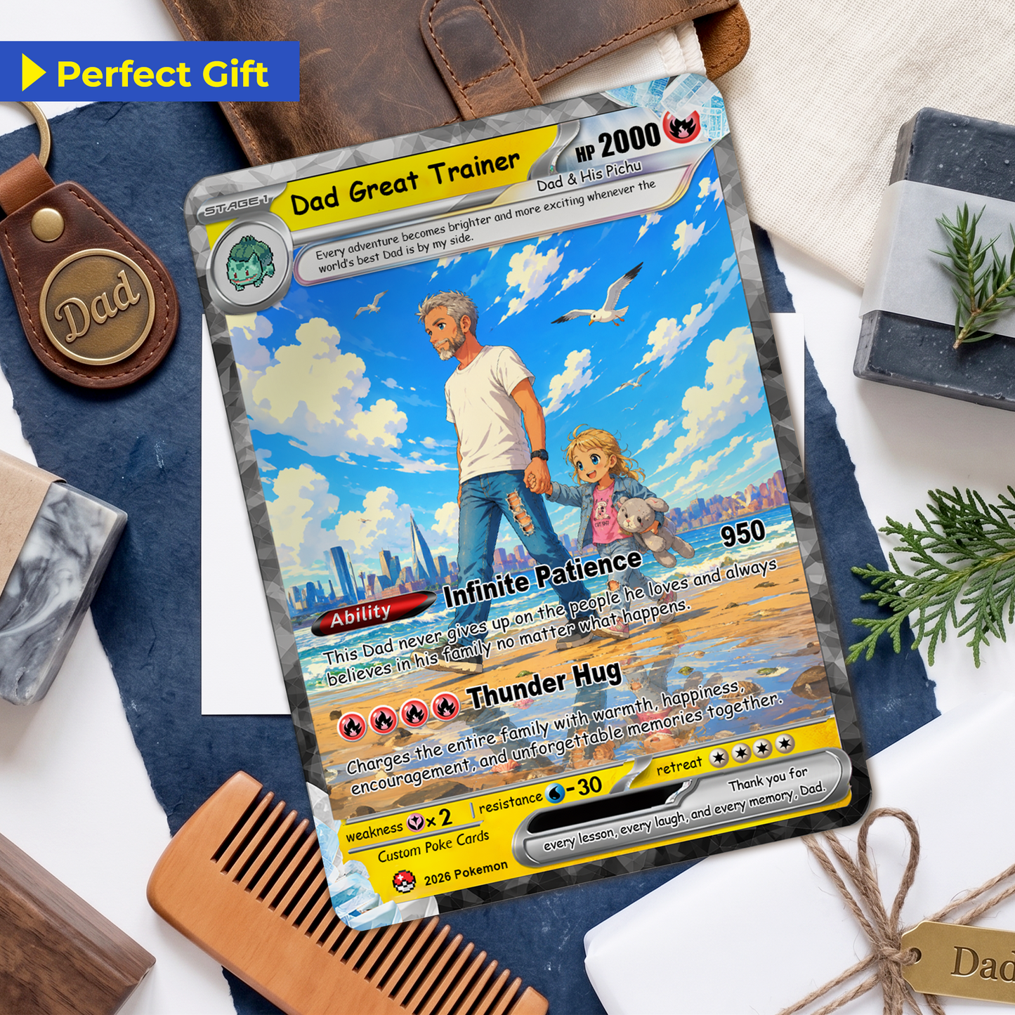 Happy Father's Day Custom Pokémon Card - Comic Anime Style Personalized Pokémon Card for Dad - Perfect Gift for Dad - CPC-116