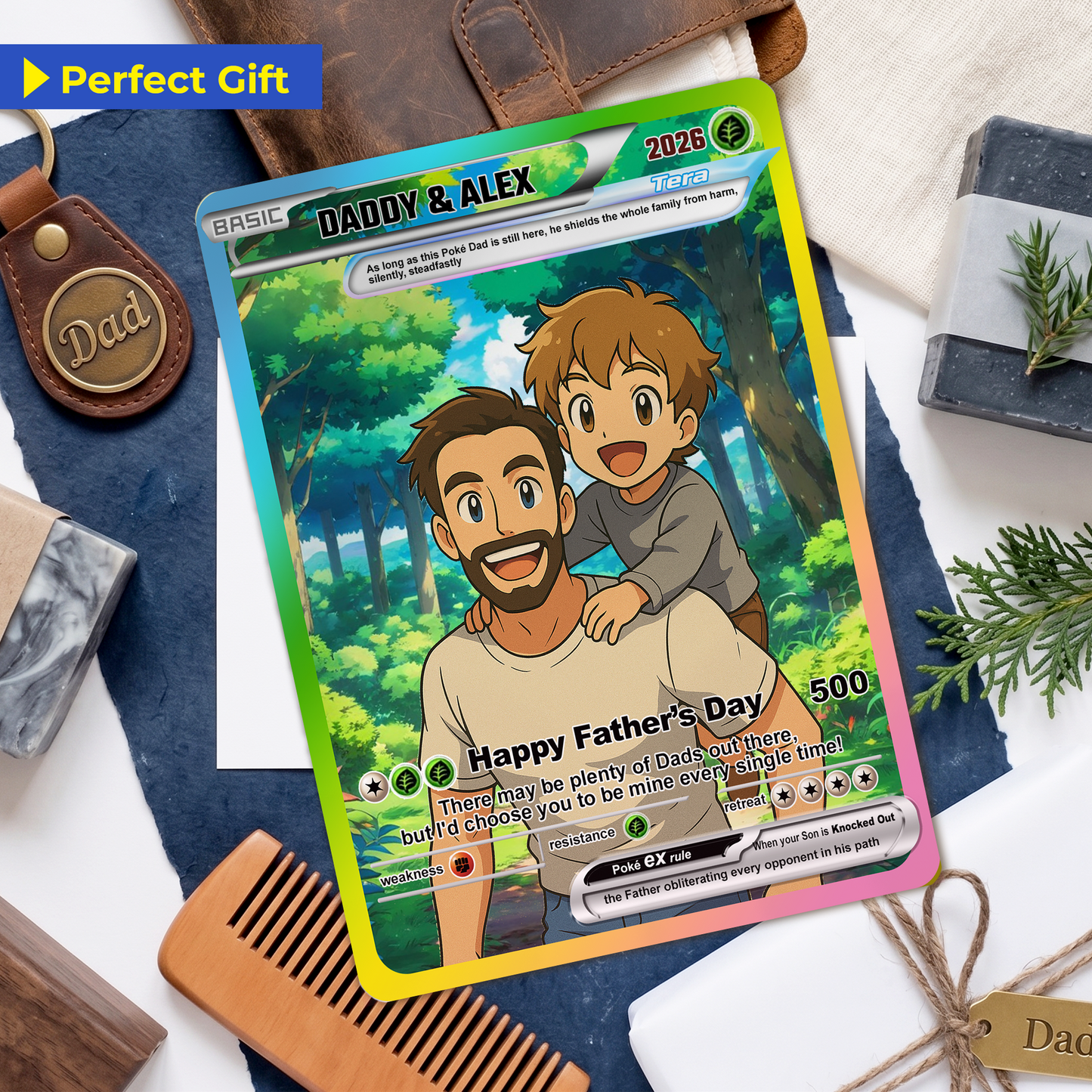 Custom Pokemon Card  - Anime-Inspired Personalized Pokemon Card for Dad - Personalized Poke Card Custom Gift for Dad - CPC-17