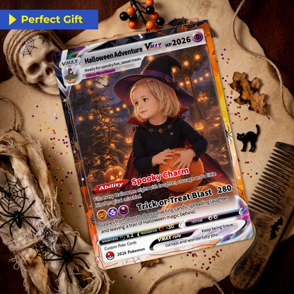Custom Pokémon Card for Kids, Halloween Anime Transformation Photo Poke Card, Personalized Halloween Gift for Children, Custom Pokémon Gift - CPC-hlw-12