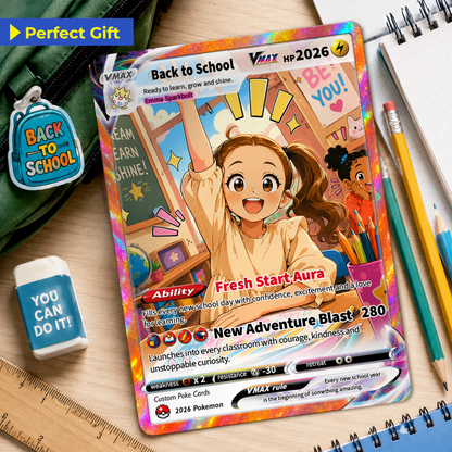 Back to School Custom Pokémon Card - Personalized Pokémon Card with Anime Picture - First Day of School Gift from Parents, Grandparents for Kids, Students - CPC-BTS-01.B