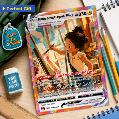 Back to School Custom Pokémon Card - Personalized Pokémon Card with Anime Picture for Kids, Students - First Day of School Gift from Parents - CPC-BTS-01