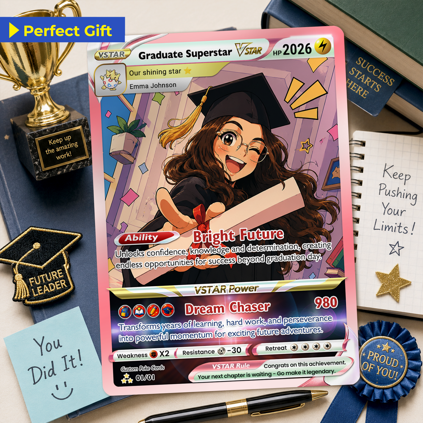 Graduate Superstar Personalized Pokémon Card - Custom Student Achievement Pokémon Card with Anime Picture for Kids, Students - Graduation Gift from Parents - CPC-BTS-05