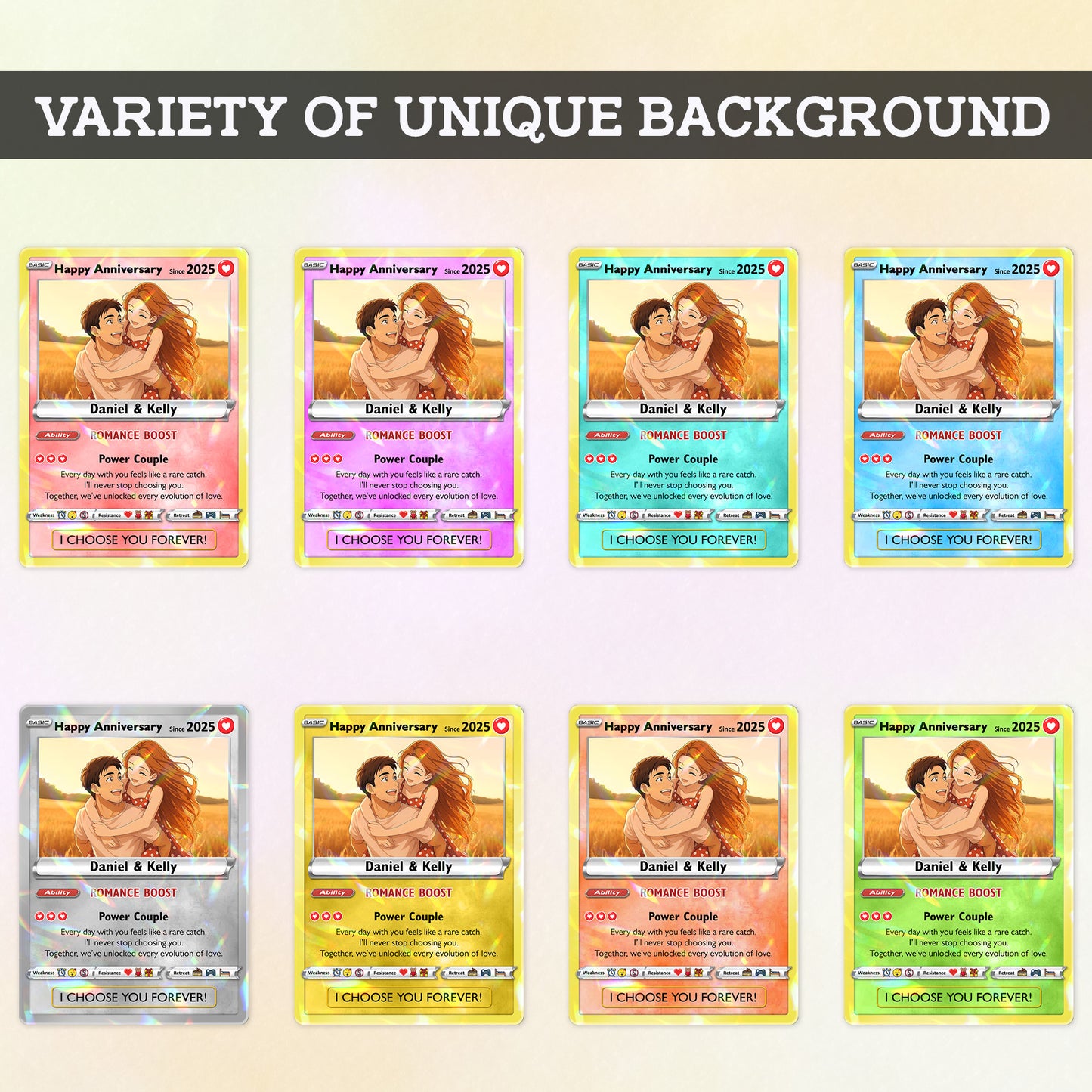 Custom Couple Pokemon Cards for Anniversary Day, Transform to Anime Styles - CPC-01