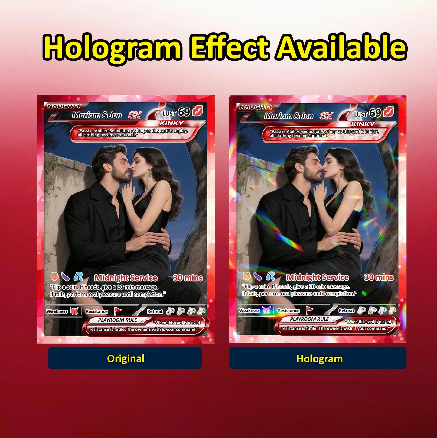 18+ Adult Edition Custom Pokemon Card - Personalized Anime Couple Trading Cards - Pokemon-Inspired Metal, Acrylic & Digital Collectibles - CPC-73