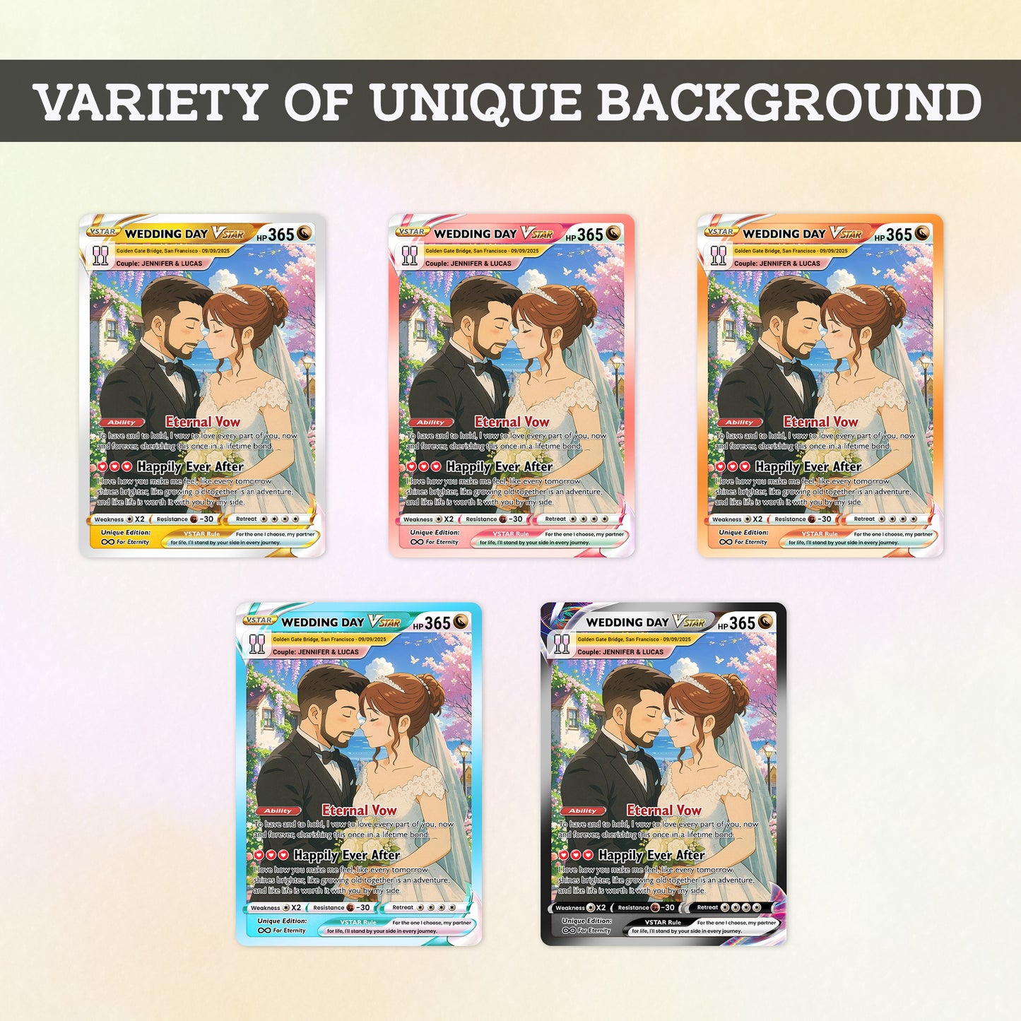 Personalized Pokemon Card for Couples with Ghibli Style - Custom Couple Pokemon Card for Him Her - Deep Custom Names Date Location - CPC-34