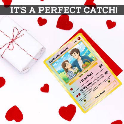 Happy Anniversary Card, Custom Pokémon Cards with Anime Picture, Personalized Poke Cards Animated Style Gifts for Him and Her - CPC-61