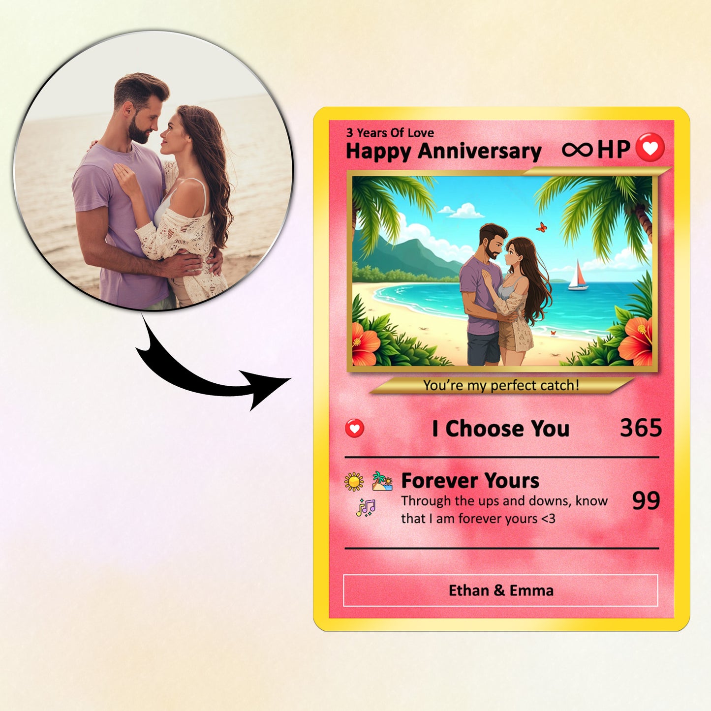 Personalized Anime-Inspired Pokemon Card - Custom Pokemon Card for Couple - Holographic Effect Available - CPC-25