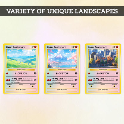 Happy Anniversary Card, Custom Pokémon Cards with Anime Picture, Personalized Poke Cards Animated Style Gifts for Him and Her - CPC-61