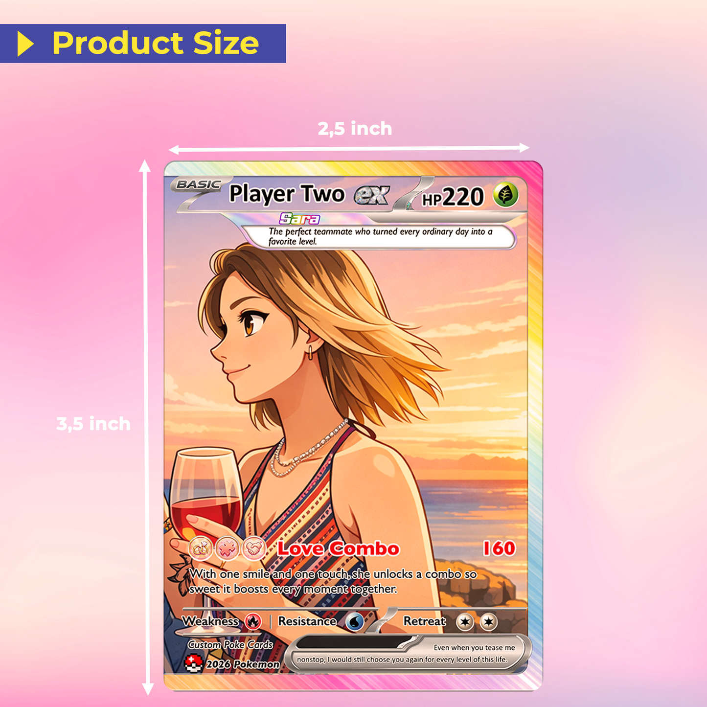 Matching Set Custom Pokémon Cards, Set of 2 Personalized Poke Cards, Buy 1 Get 2 Animated Style Gifts for Him and Her - CPC-100