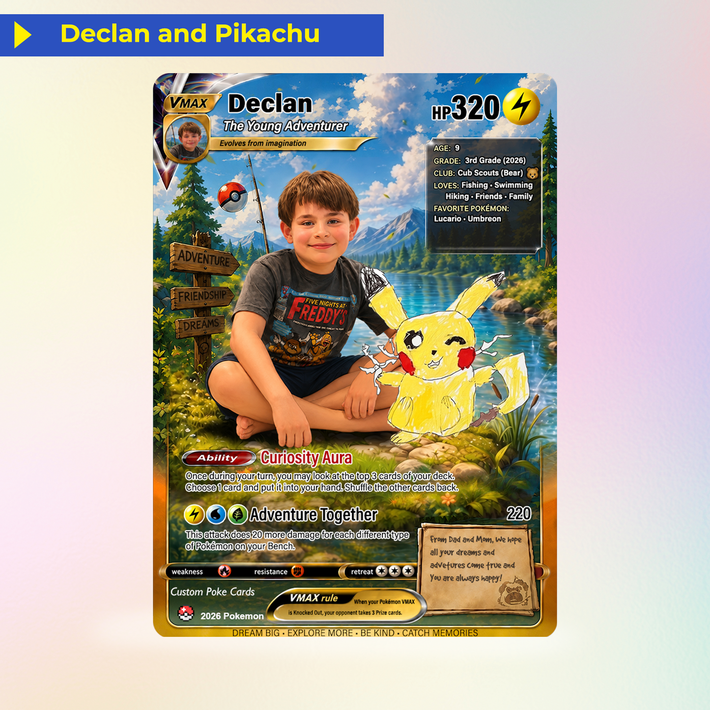 Declan's Dream Team Pokémon Card – One-of-a-Kind Custom Card Inspired by His Original Artwork | Personalized Family Keepsake (2026 Edition)