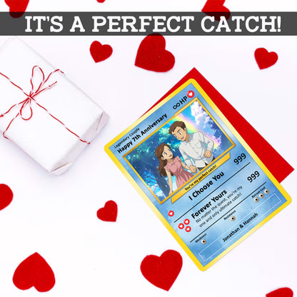 Personalized Pokemon Card for Couples with Anime Style - Custom Couple Pokemon Card for Him Her - Custom Names Anniversary - CPC-36