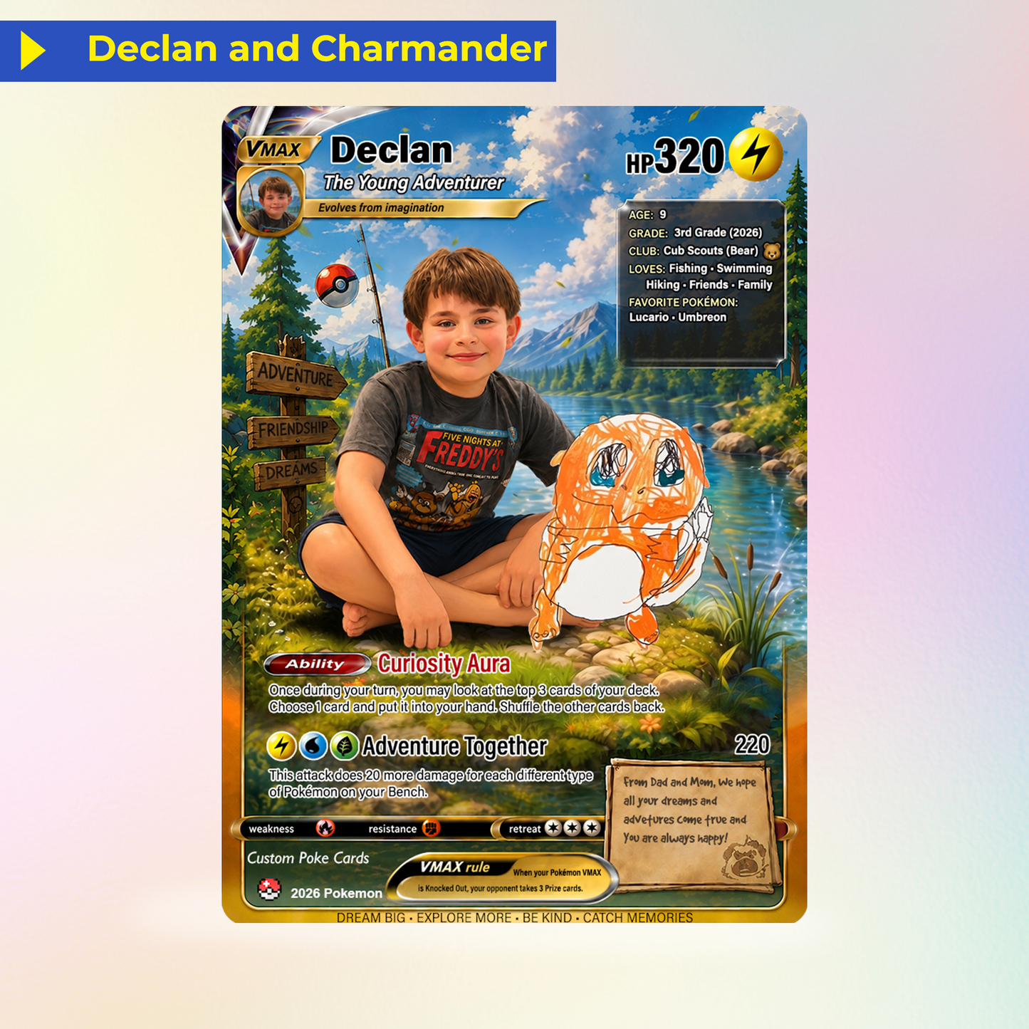Declan's Dream Team Pokémon Card – One-of-a-Kind Custom Card Inspired by His Original Artwork | Personalized Family Keepsake (2026 Edition)