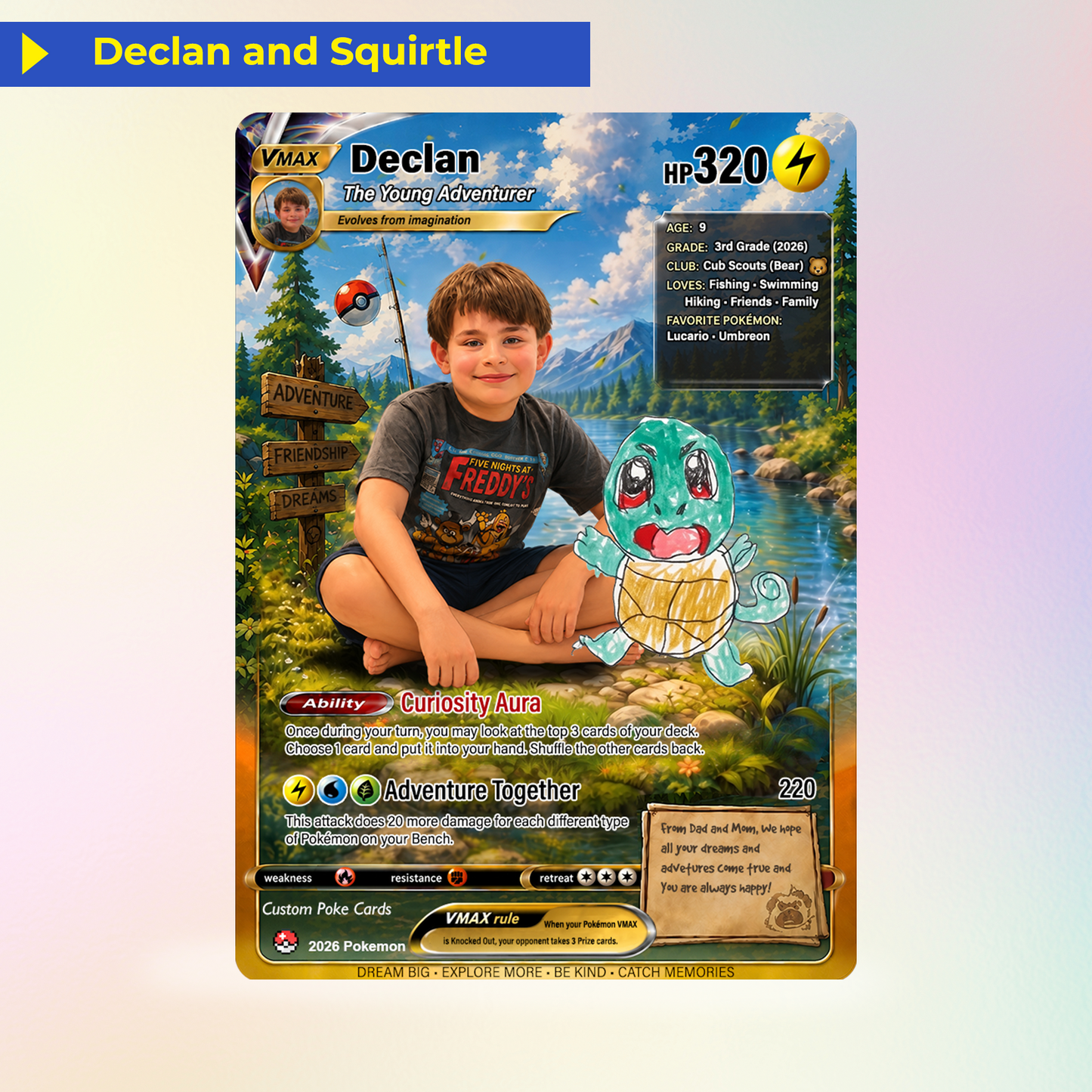 Declan's Dream Team Pokémon Card – One-of-a-Kind Custom Card Inspired by His Original Artwork | Personalized Family Keepsake (2026 Edition)
