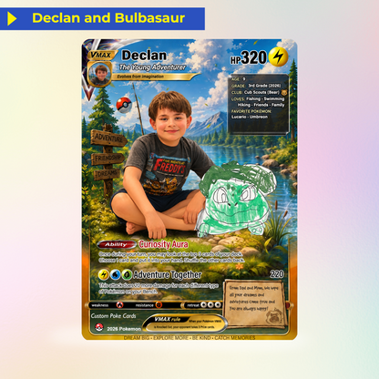 Declan's Dream Team Pokémon Card – One-of-a-Kind Custom Card Inspired by His Original Artwork | Personalized Family Keepsake (2026 Edition)