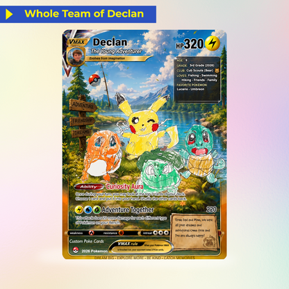 Declan's Dream Team Pokémon Card – One-of-a-Kind Custom Card Inspired by His Original Artwork | Personalized Family Keepsake (2026 Edition)